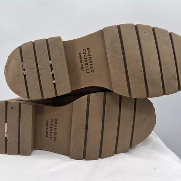 Brunello Cucinelli Leather Chelsea Mid Calf Round Toe Platform Boots Size 38.5 - Picture 6 of 14